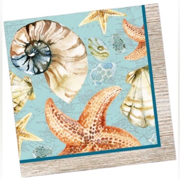 Watercolor Seashell and Starfish Decorative Luncheon Napkins, 40 ct - Picture 1 of 1